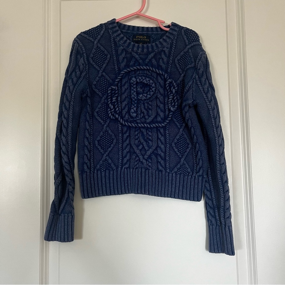 Polo by Ralph Lauren Blue Crew Neck Cable Knit Sweater